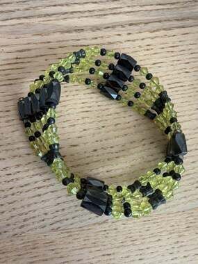 Magnetic Hematite and Green Faceted Bead Multi-Row Wrap Bracelet